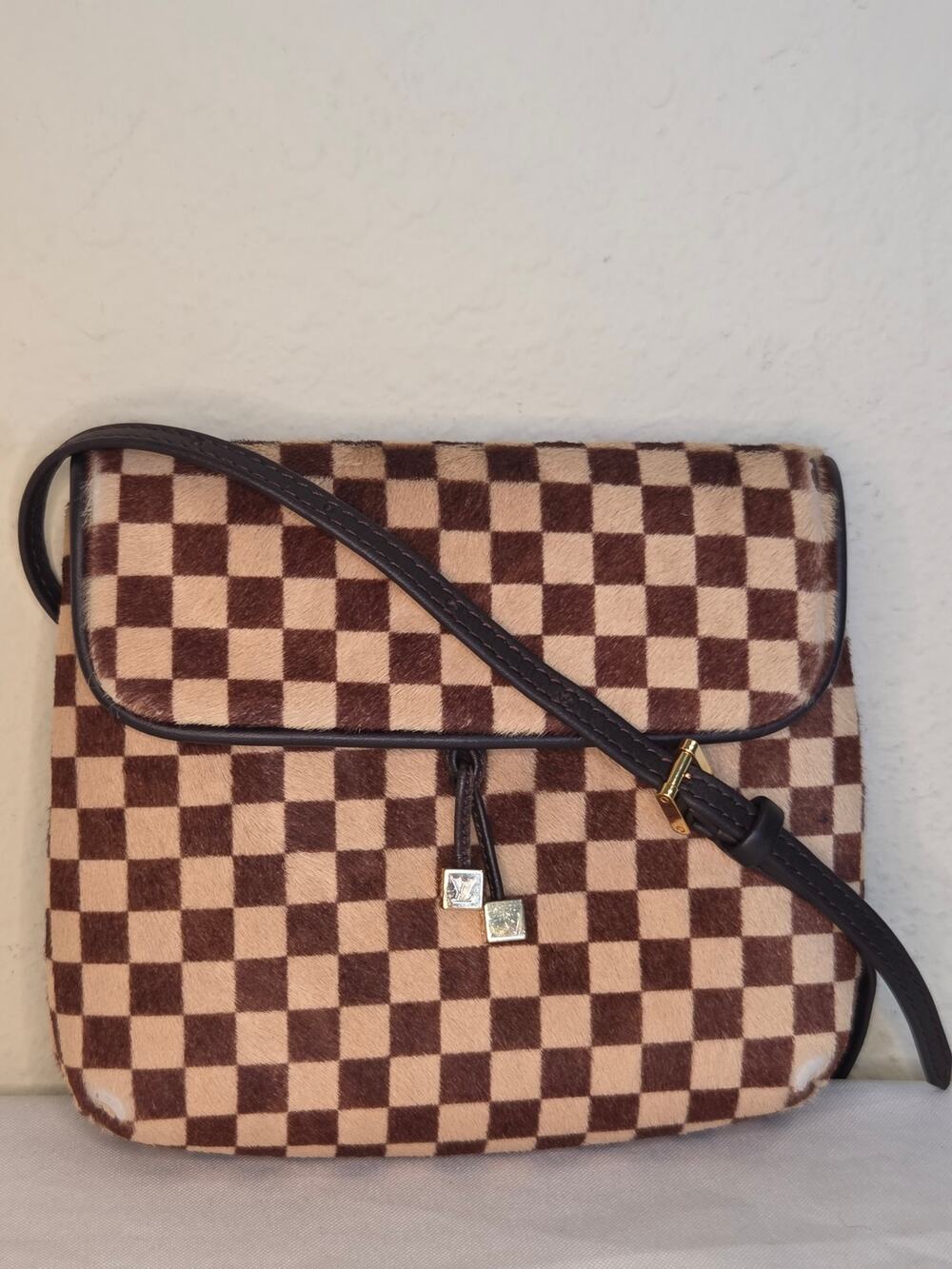 Louis Vuitton Vintage Sauvage Gazelle Damier Pony Hair Crossbody Bag Browb Cream